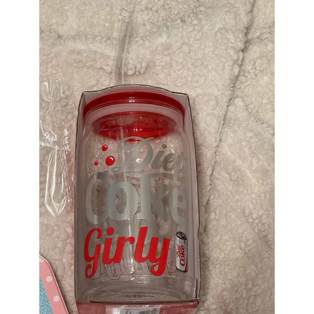 Diet Coke Girly 16 Oz Glass Tumbler Notepad & Sticker Bundle NWT - Picture 2 of 10